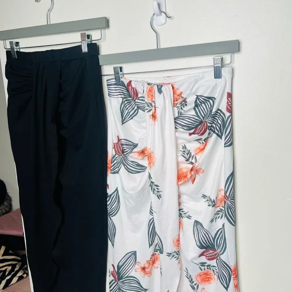 Shein Skirt Bundle Maxi Skirt Black And White Tropical Sz Small